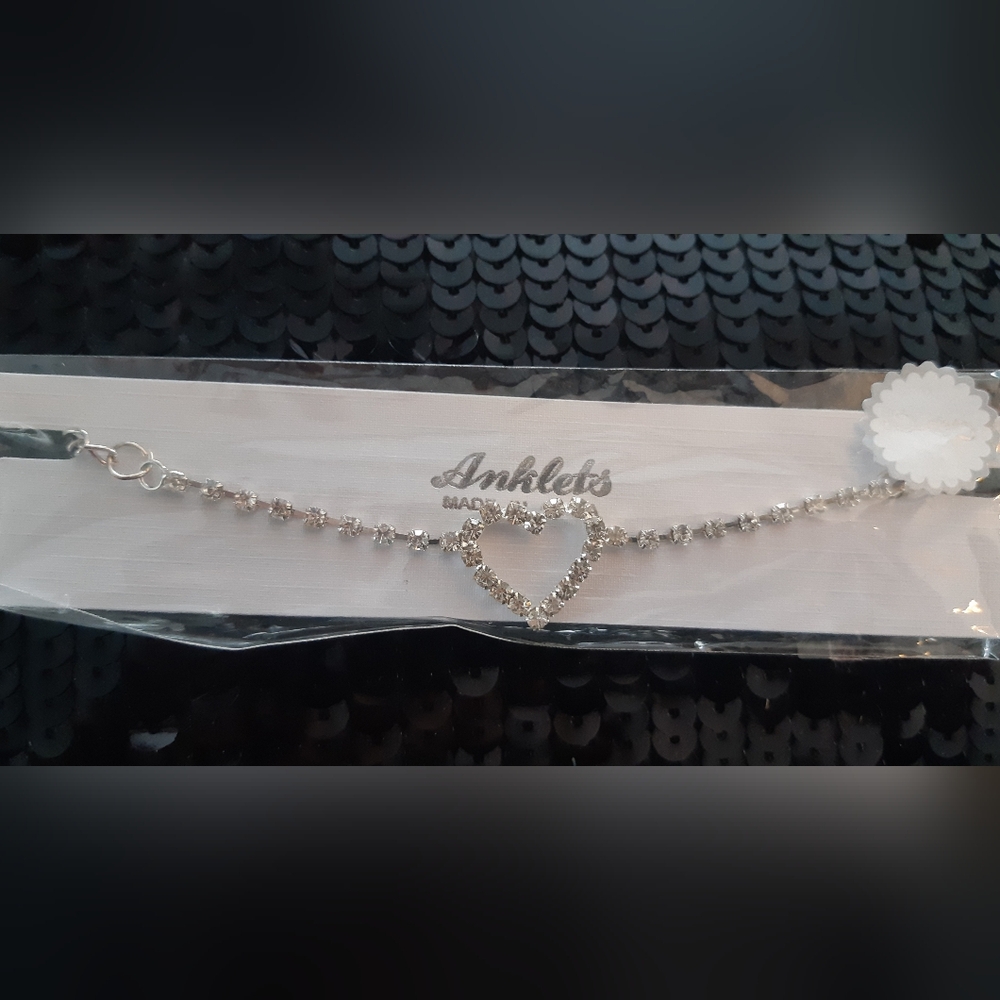 Anklet Elegant Silver Plated Rhinestone Heart New In Package